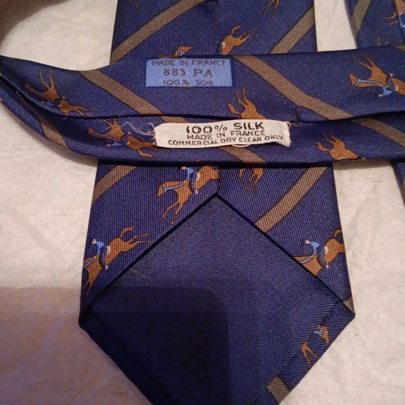 COPY - VINTAGE HERMES BLUE, GREEN & BROWN HORSE RACING SILK TIE Ties